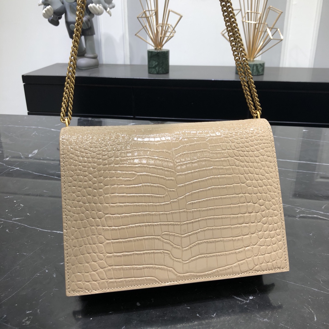 Saint Laurent Cassandera Medium Crocodile Embossed Bright Calfskin Shoulder Bag Light Apricot 532750